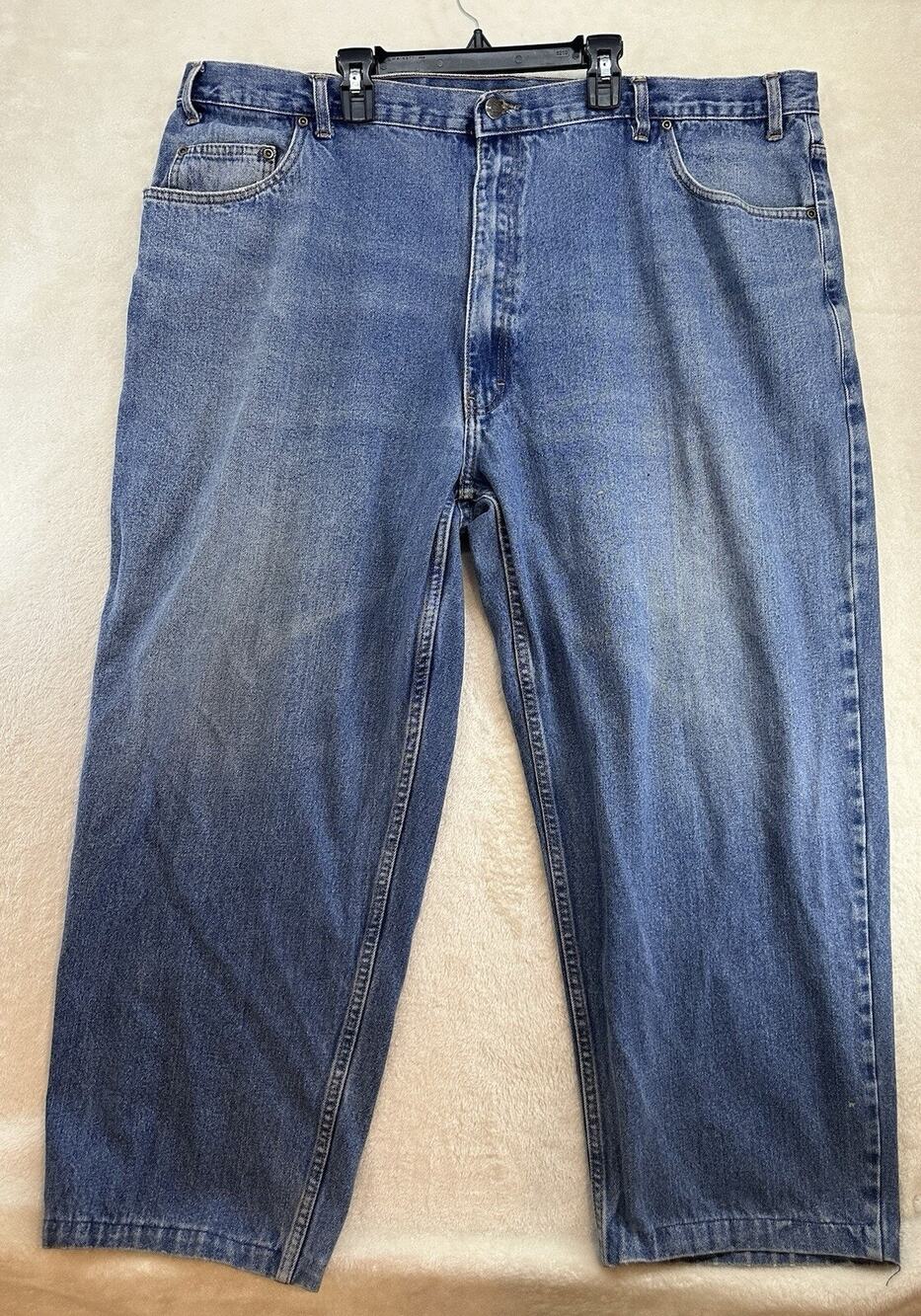 Men's RK Real Work Wear Relaxed Straight Med Wash Blue Denim Jeans ACTUAL 46x27